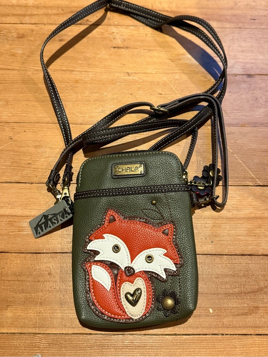 Chala Handbags - Chala Olive Green Crossbody with Red & White Fox Accent